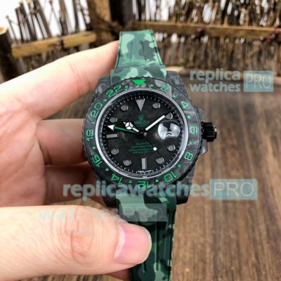 Clone Rolex GMT Master II Black Carbon Fiber Watch Camouflage Rubber Strap